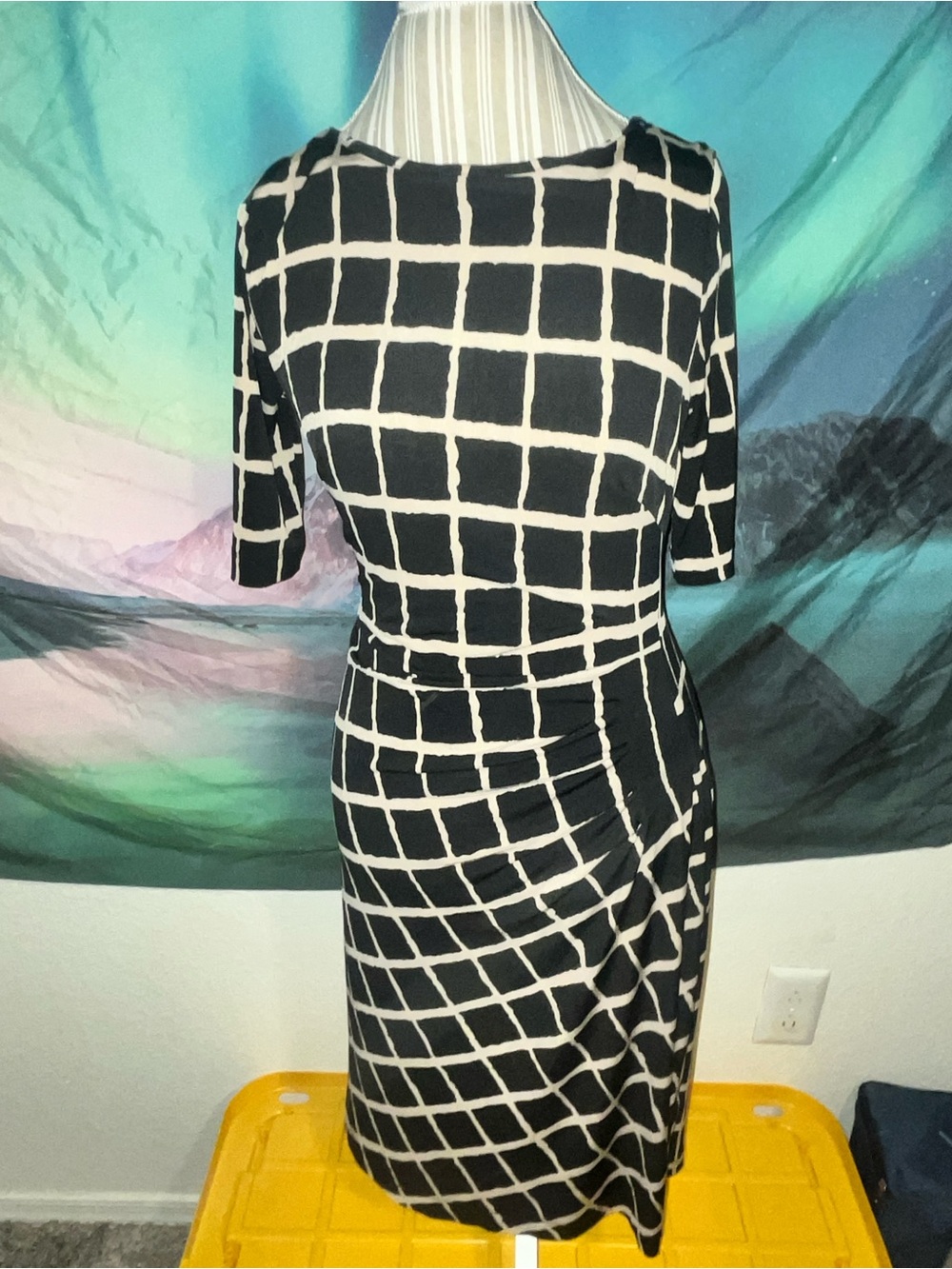 connected apparel Black & Cream Grid-Print Midi Dress